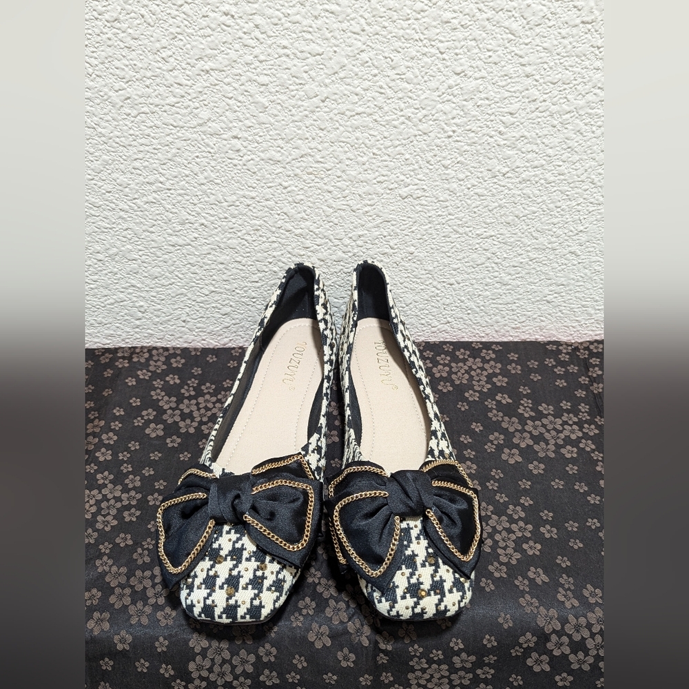 NEW Chess flat shoes with bow-tie, soft and comfortable, NEW